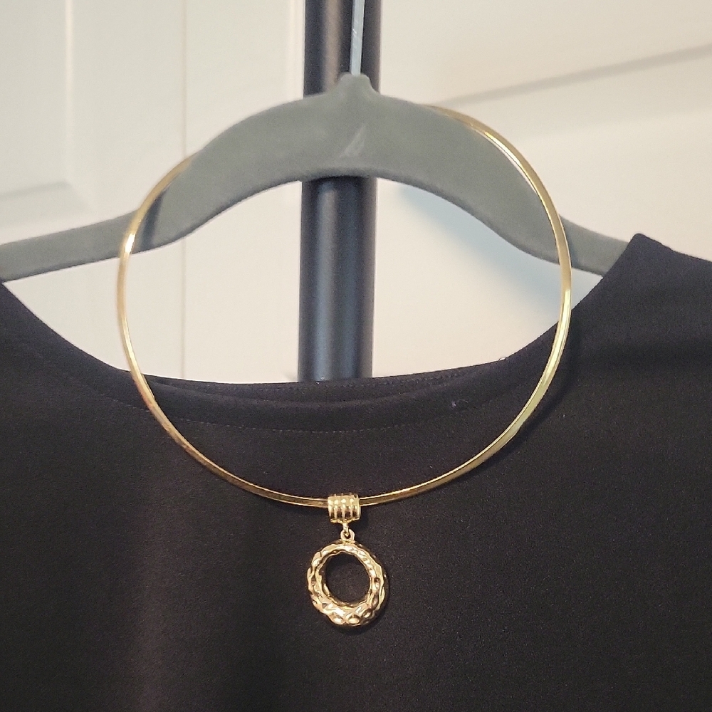 Gold-Tone Textured Circle Pendant Necklace - Women Jewelry - Picture 5 of 7